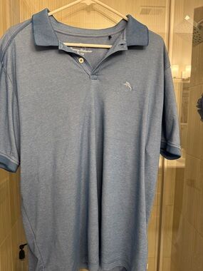 Tommy Bahama Light Blue Polo with Embroidered Marlin
